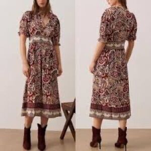 ba&sh Burgundy Paisley Midi Dress